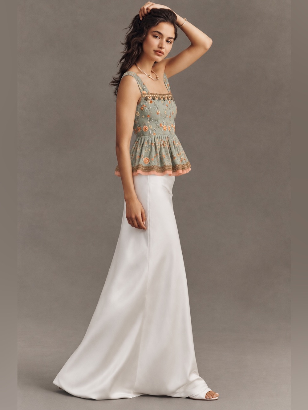 Embroidered Organza Peplum Top Mirror Sequin Indian Boho S - Picture 3 of 15
